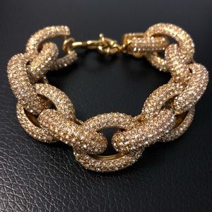 J Crew Classic Pave Gold Chain Link Bracelet